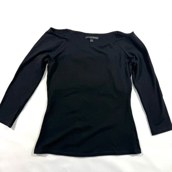 Boston Proper Off Shoulder Top Stretch Cotton Shirt Black - Picture 1 of 6